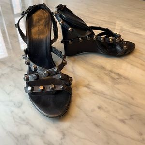 Balenciaga black studded wedge heels size 39
